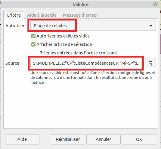 LibreOffice Calc Validation Listes deroulantes condition