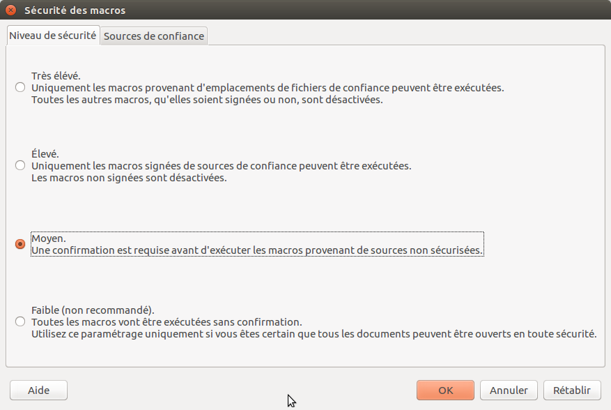LibreOffice Sécurité des macros