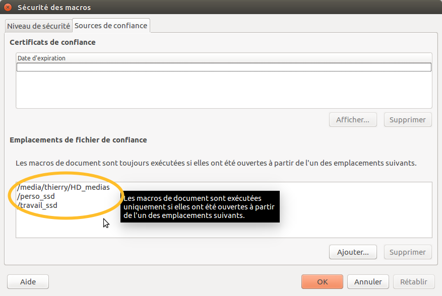 LibreOffice Sécurité des macros2