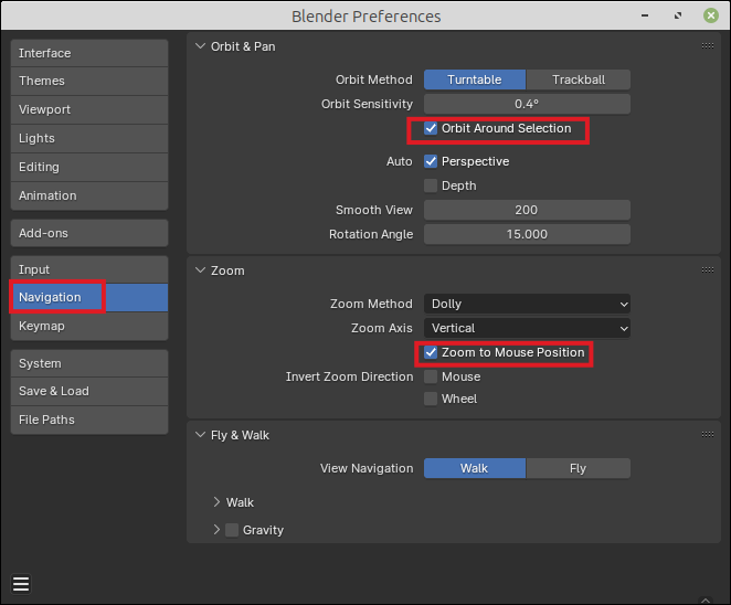 Blender Preferences Navigation