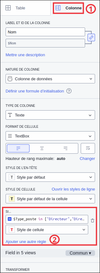 Formatage conditionnel colonnes
